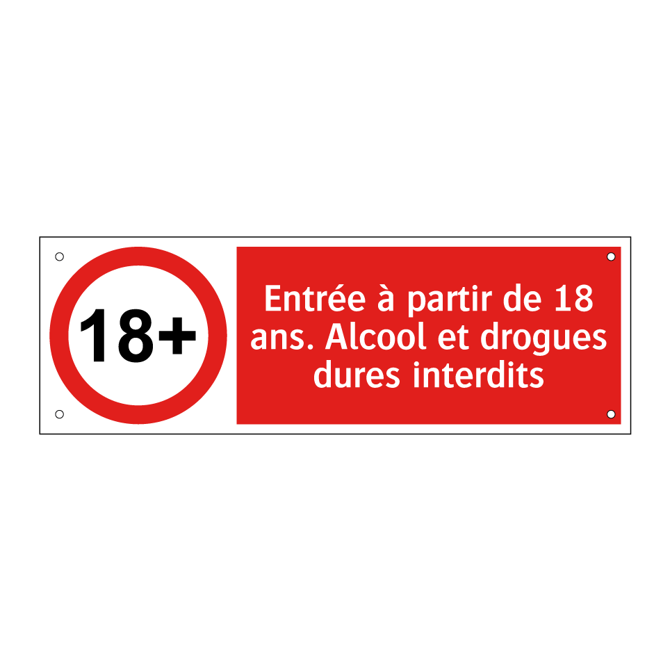 Entrée à partir de 18 ans. Alcool et drogues dures interdits