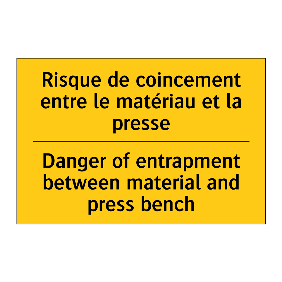 Risque de coincement entre le /.../ - Danger of entrapment between material /.../