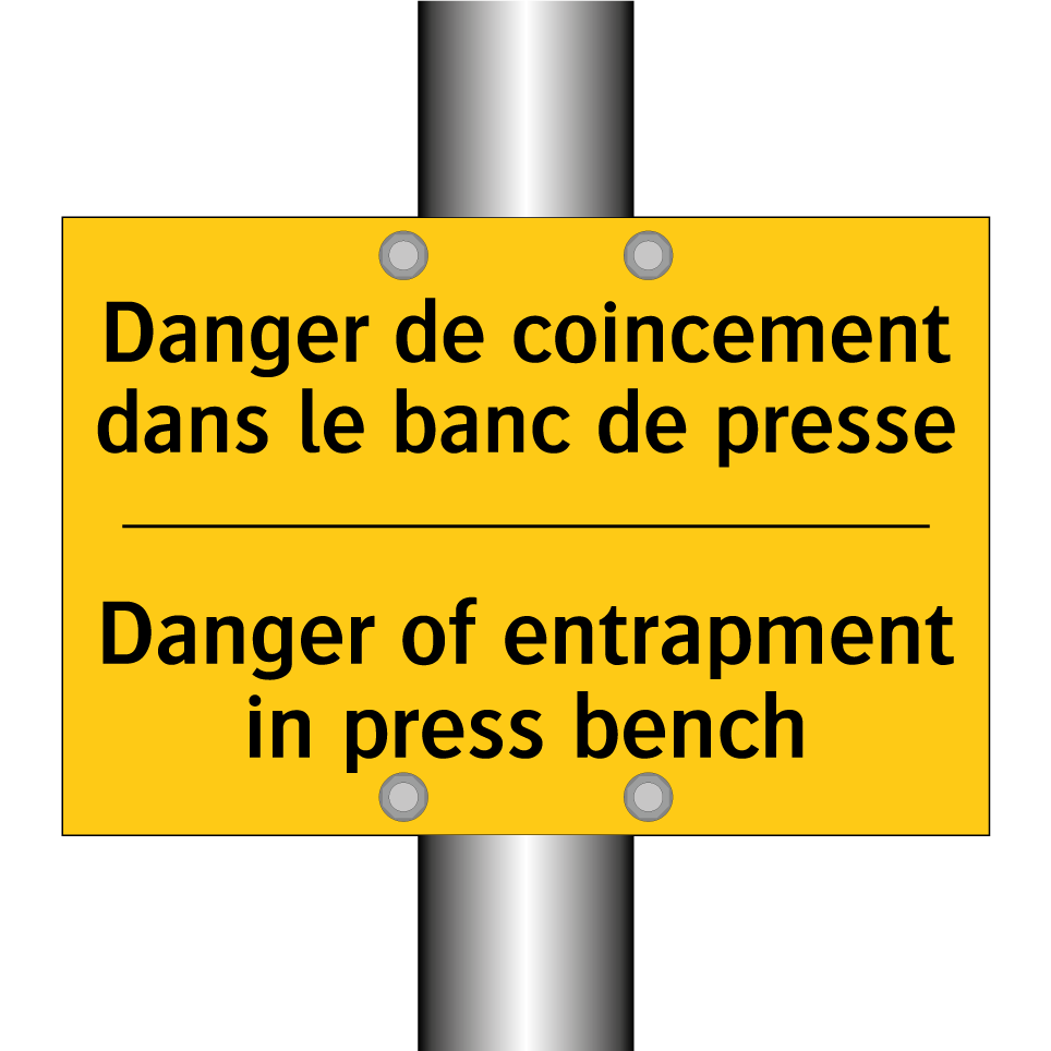 Danger de coincement dans le banc /.../ - Danger of entrapment in press /.../