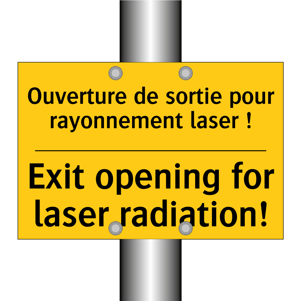 Ouverture de sortie pour rayonnement /.../ - Exit opening for laser radiation! /.../