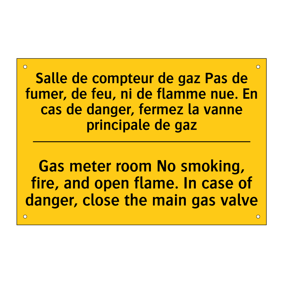 Salle de compteur de gaz Pas de /.../ - Gas meter room No smoking, fire, /.../
