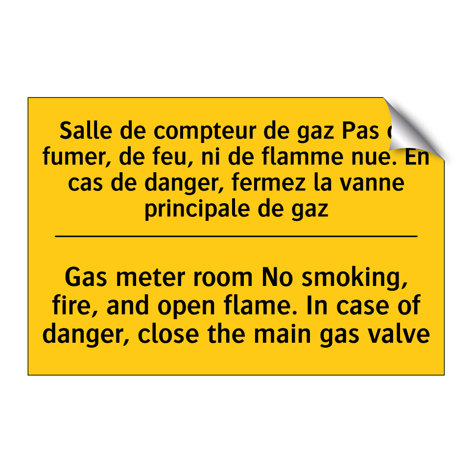 Salle de compteur de gaz Pas de /.../ - Gas meter room No smoking, fire, /.../