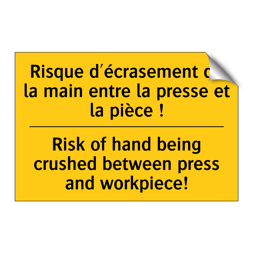 Risque d'écrasement de la main /.../ - Risk of hand being crushed between /.../