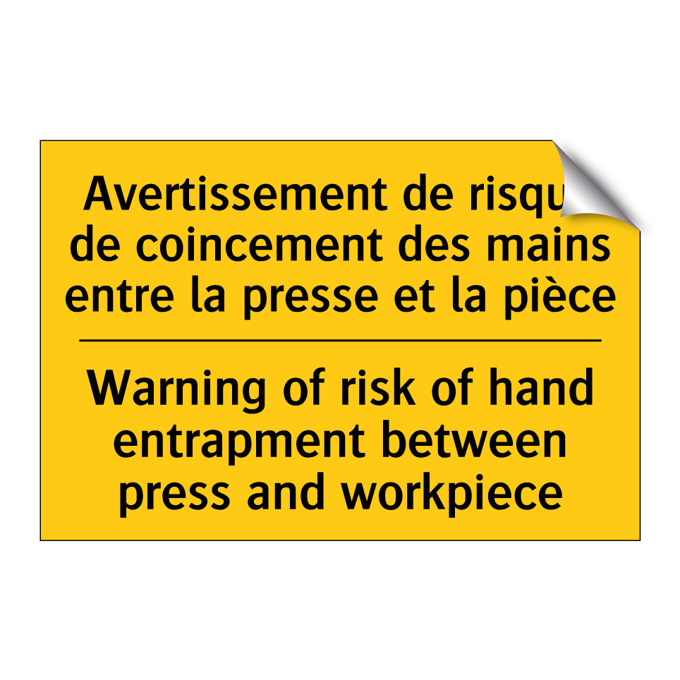 Avertissement de risque de coincement /.../ - Warning of risk of hand entrapment /.../