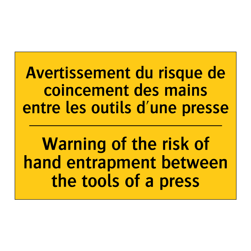 Avertissement du risque de coincement /.../ - Warning of the risk of hand entrapment /.../