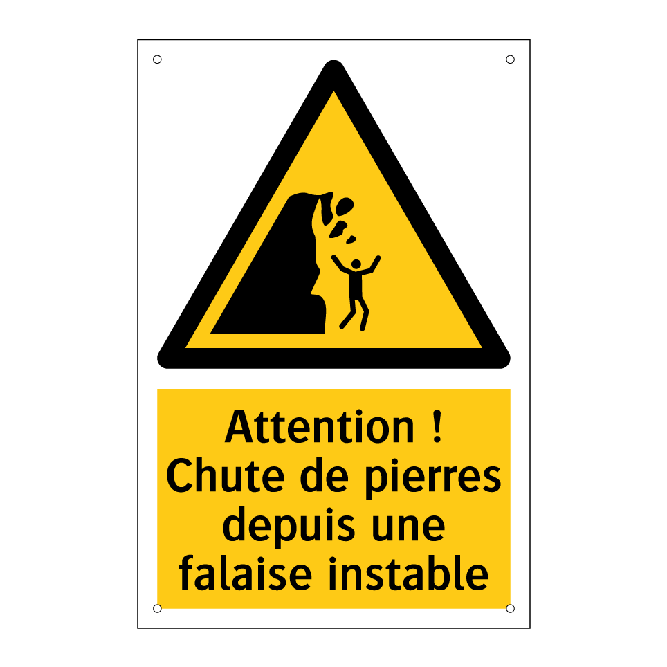 Attention ! Chute de pierres depuis une falaise instable