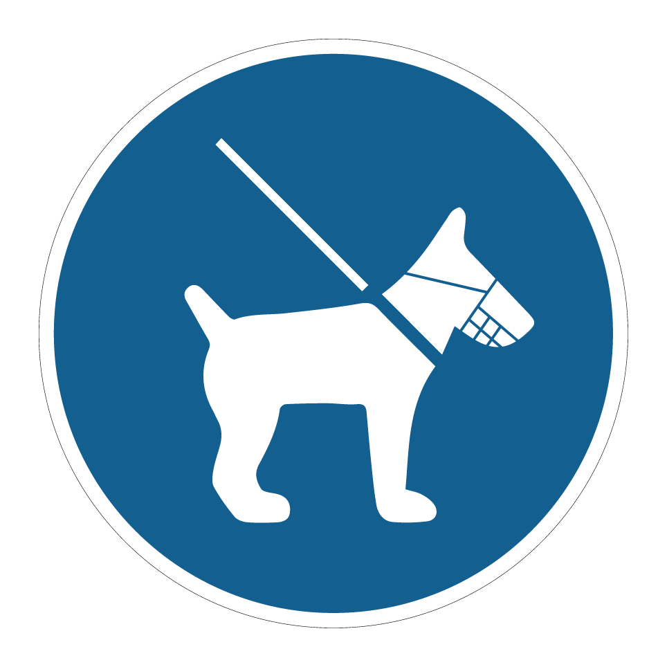 Dog must be muzzled and leashed