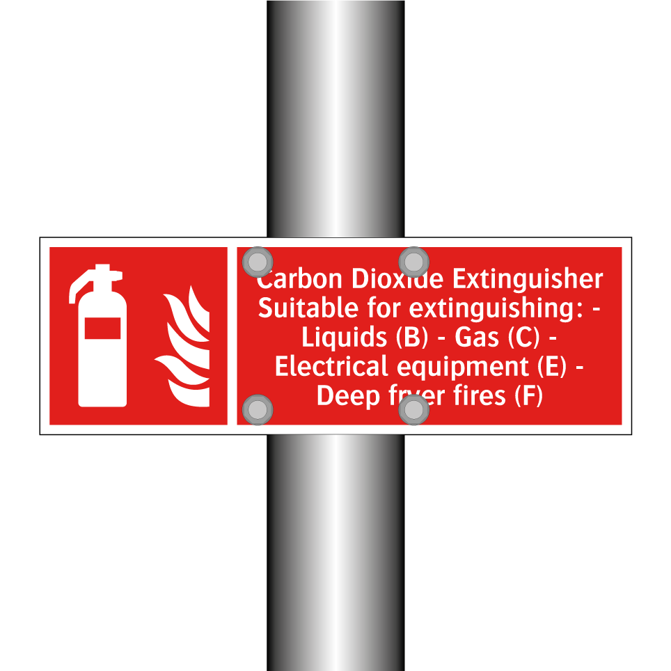 Carbon Dioxide Extinguisher Suitable for extinguishing: - Liquids (B) - Gas (C) - Electrical equipment (E) - Deep fryer fires (F)