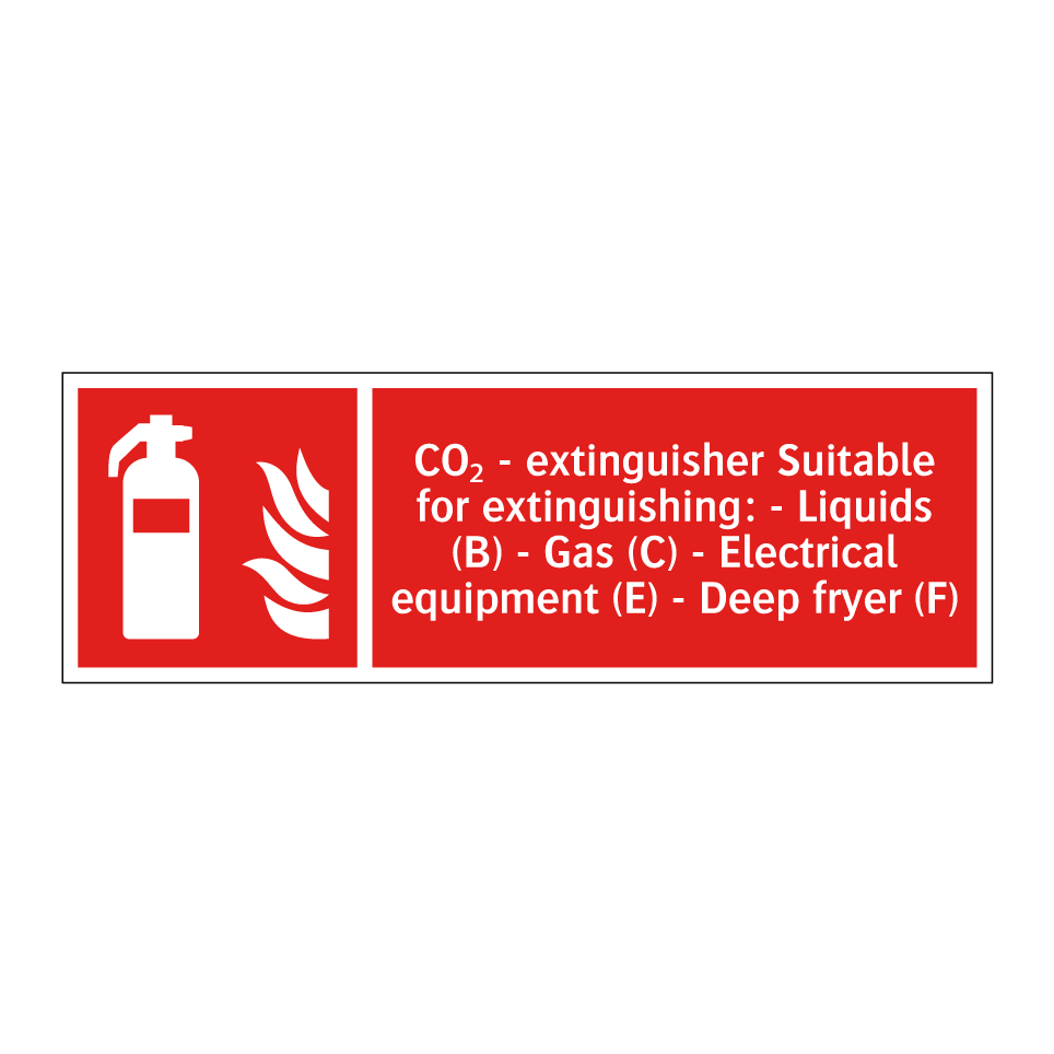 CO₂ - extinguisher Suitable for extinguishing: - Liquids (B) - Gas (C) - Electrical equipment (E) - Deep fryer (F)