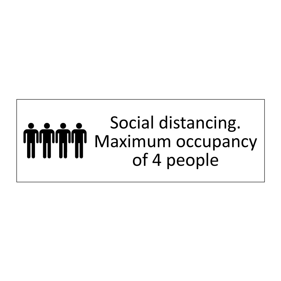 Social distancing. Maximum occupancy of 4 people
