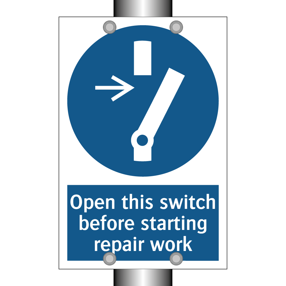 Open this switch before starting repair work