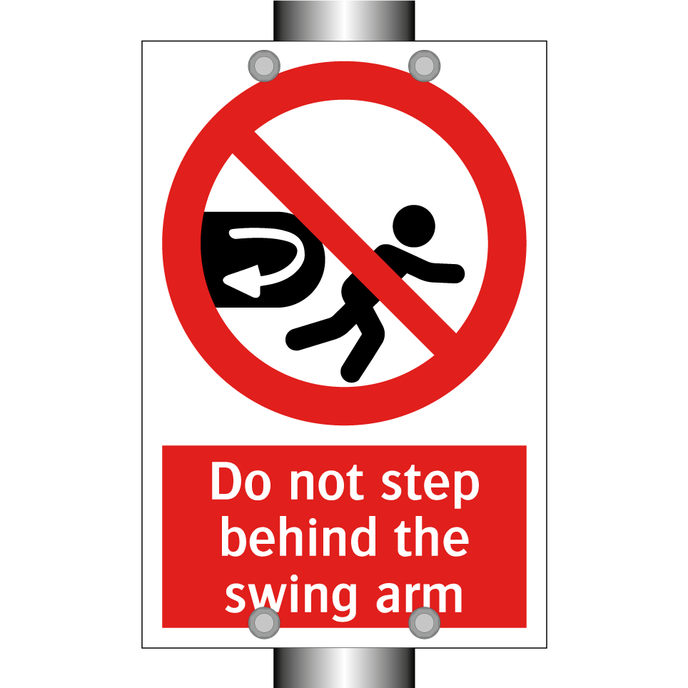 Do not step behind the swing arm