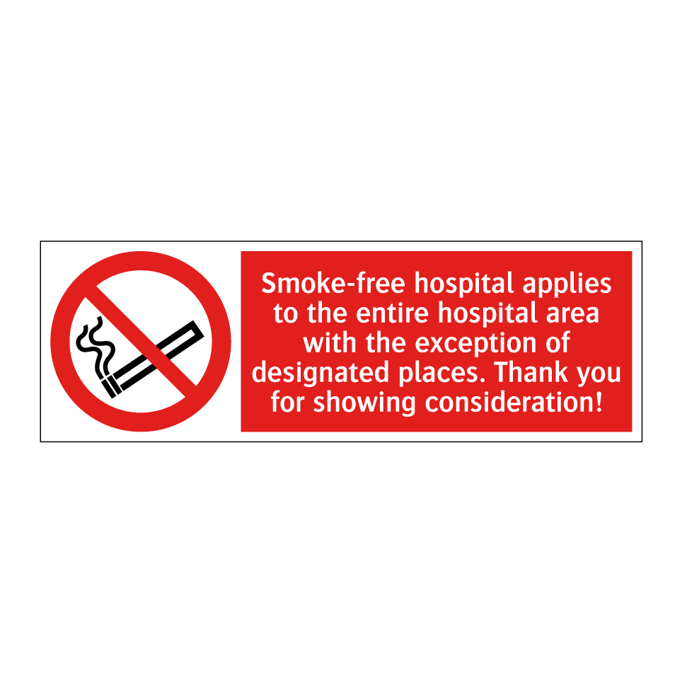 Smoke-free hospital applies to the entire hospital area with the exception of designated places. Thank you for showing consideration!