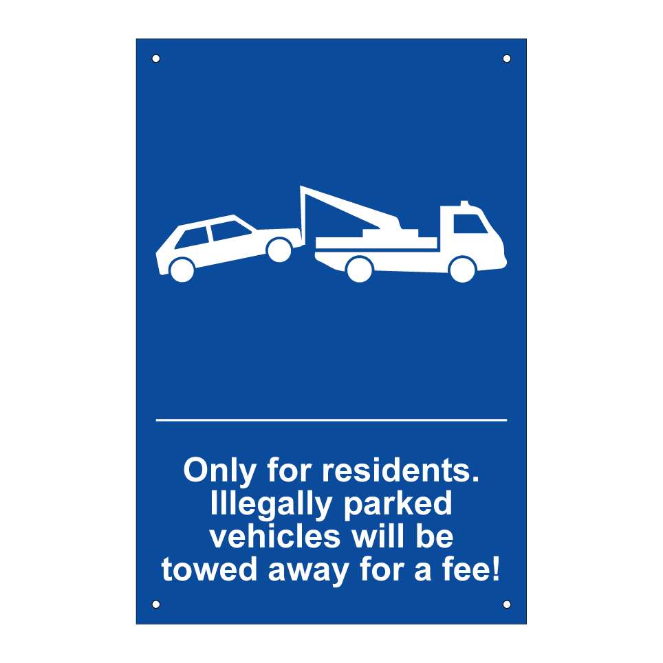 Only for residents. Illegally parked vehicles will be towed away for a fee!