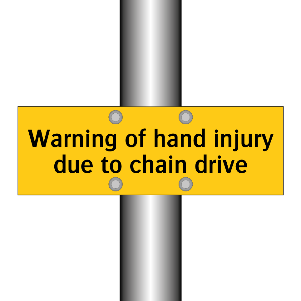 Warning of hand injury due to chain drive