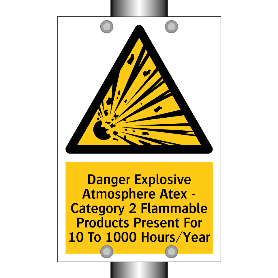 Danger Explosive Atmosphere Atex - Category 2 Flammable Products Present For 10 To 1000 Hours/Year