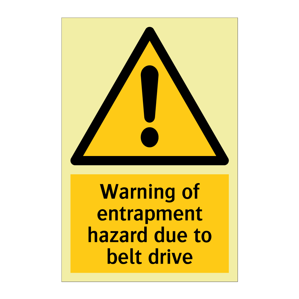 Warning of entrapment hazard due to belt drive