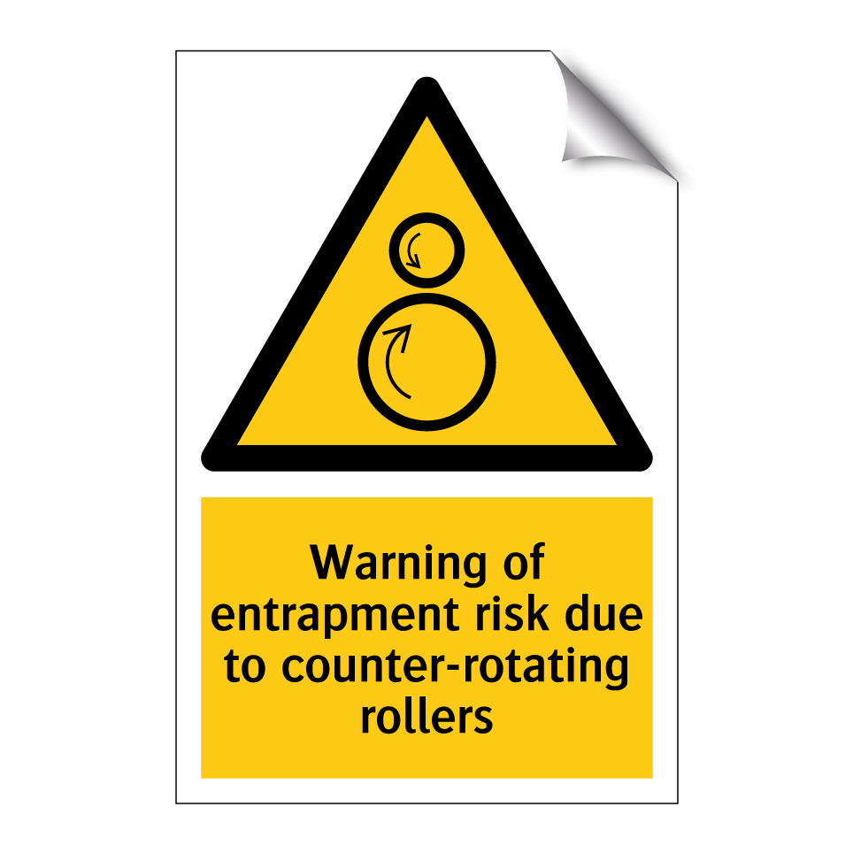 Warning of entrapment risk due to counter-rotating rollers