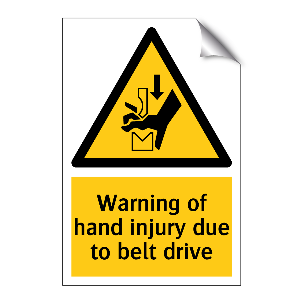 Warning of hand injury due to belt drive