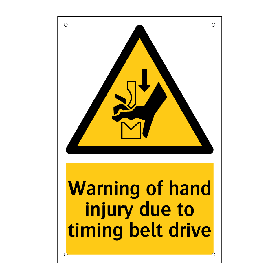Warning of hand injury due to timing belt drive