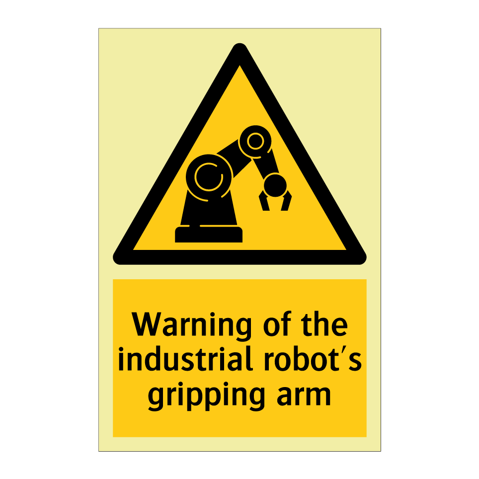 Warning of the industrial robot's gripping arm