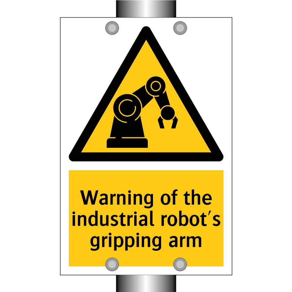 Warning of the industrial robot's gripping arm
