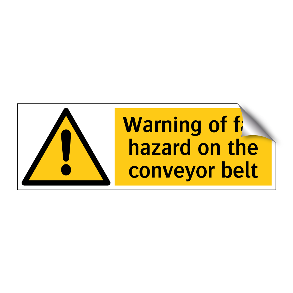 Warning of fall hazard on the conveyor belt