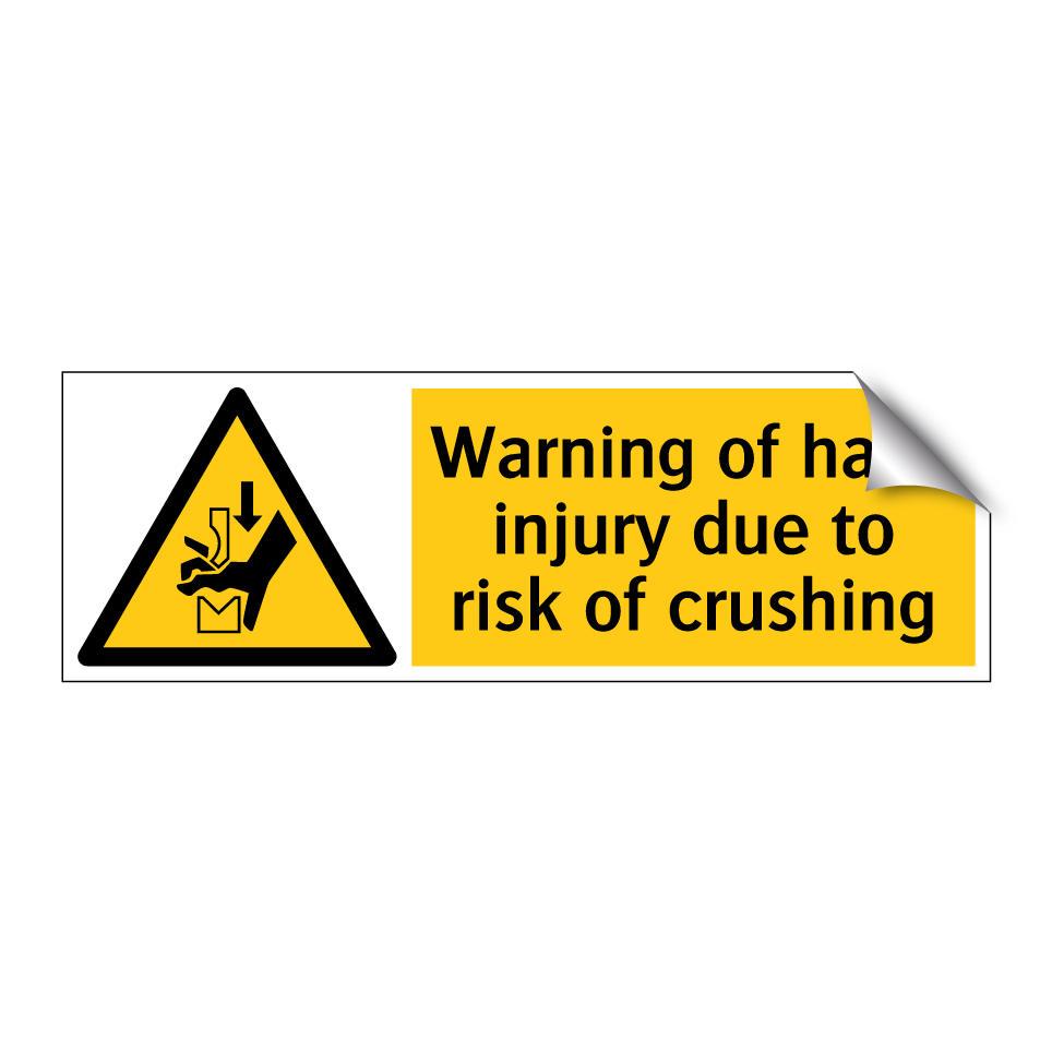 Warning of hand injury due to risk of crushing