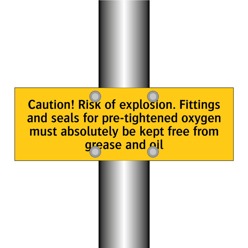 Caution! Risk of explosion. Fittings and seals for pre-tightened oxygen must absolutely be kept free from grease and oil