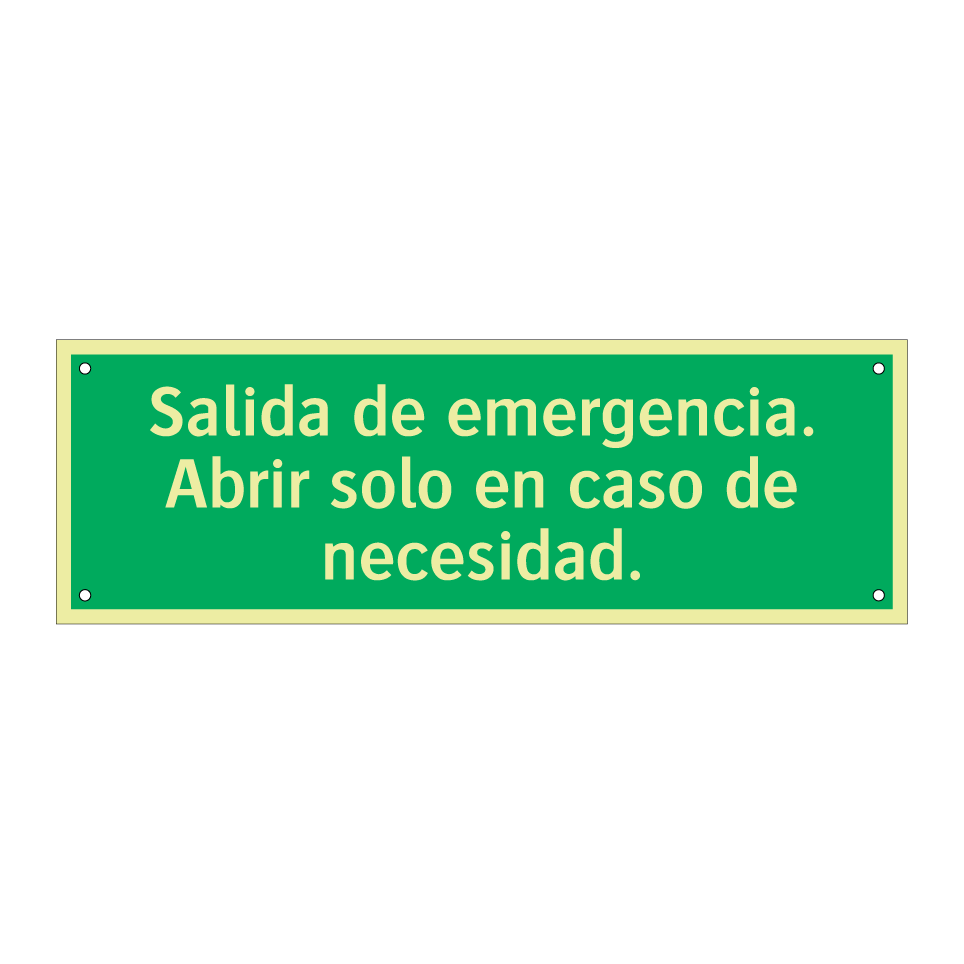 Salida de emergencia. Abrir solo en caso de necesidad.