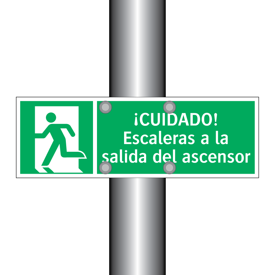 ¡CUIDADO! Escaleras a la salida del ascensor