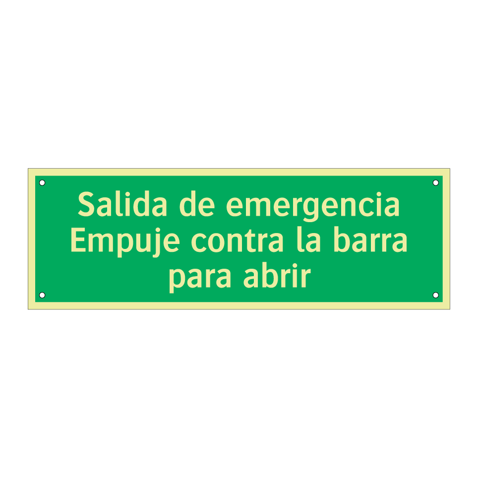 Salida de emergencia Empuje contra la barra para abrir