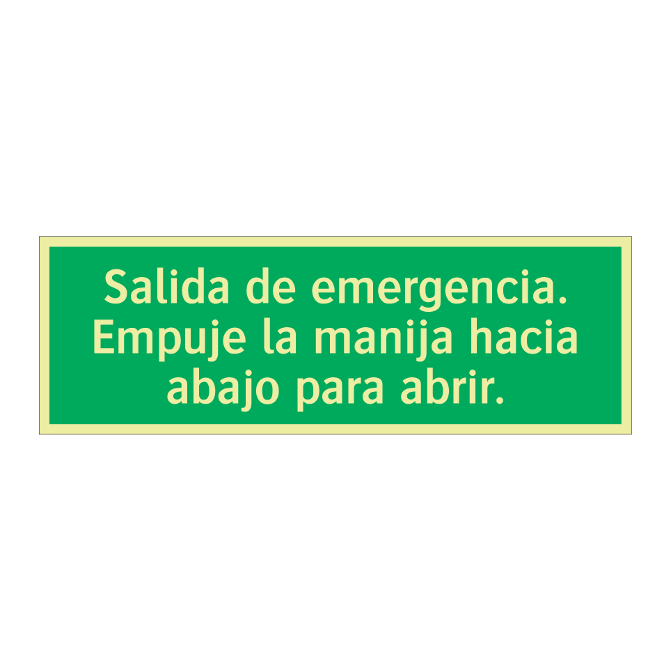 Salida de emergencia. Empuje la manija hacia abajo para abrir.