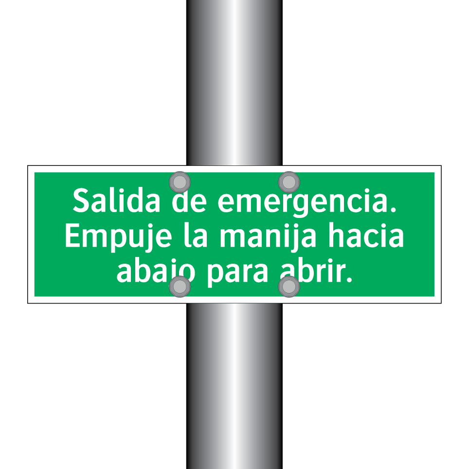Salida de emergencia. Empuje la manija hacia abajo para abrir.