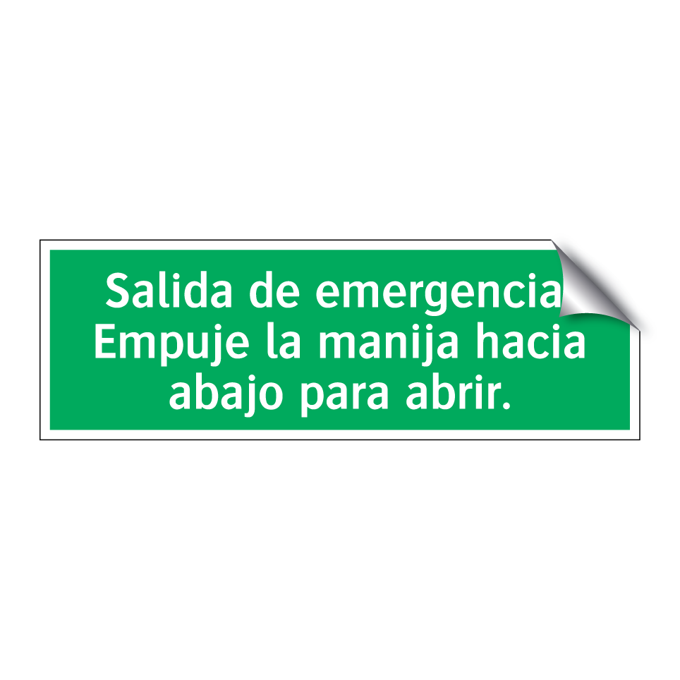 Salida de emergencia. Empuje la manija hacia abajo para abrir.