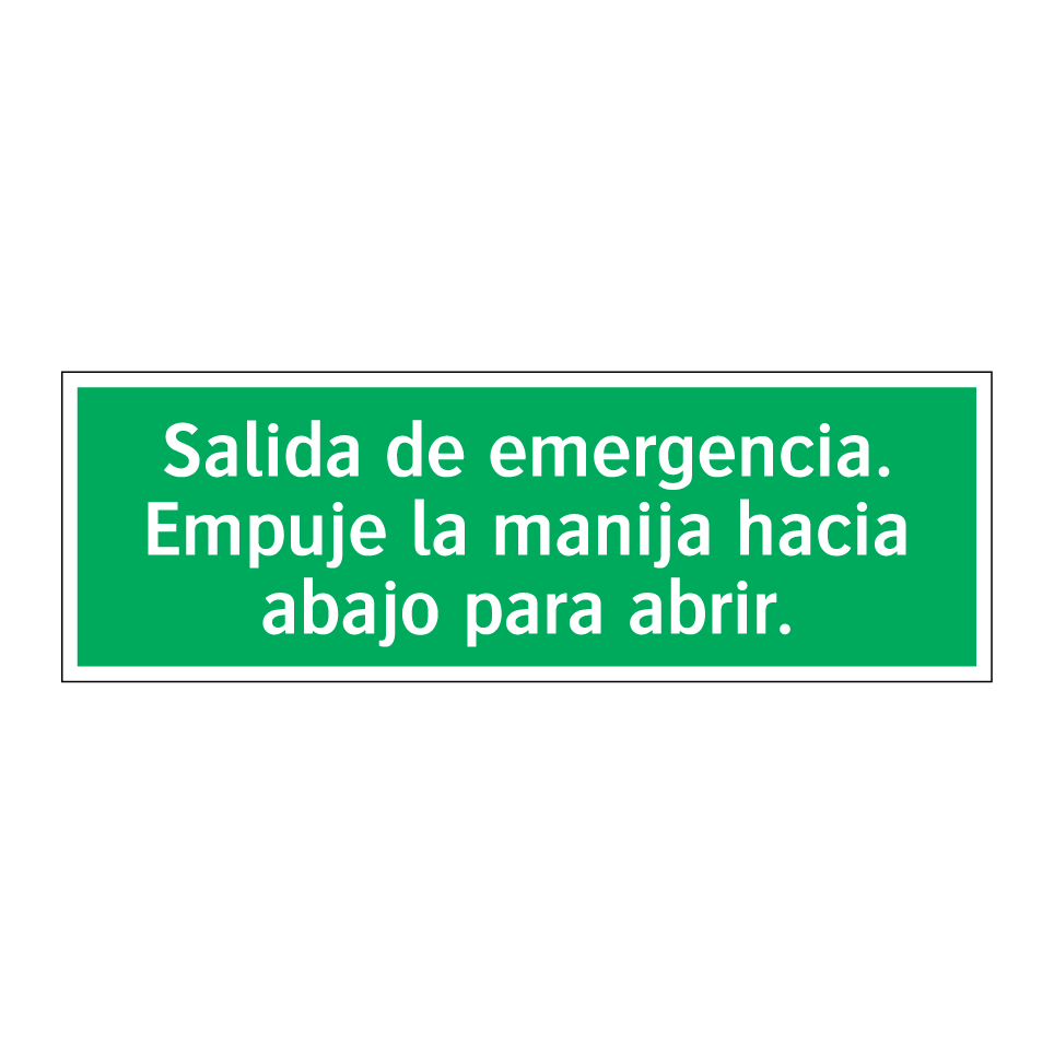 Salida de emergencia. Empuje la manija hacia abajo para abrir.