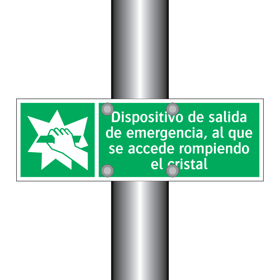 Dispositivo de salida de emergencia, al que se accede rompiendo el cristal