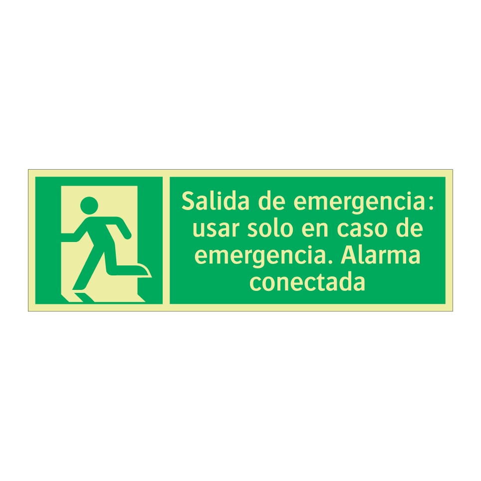 Salida de emergencia: usar solo en caso de emergencia. Alarma conectada