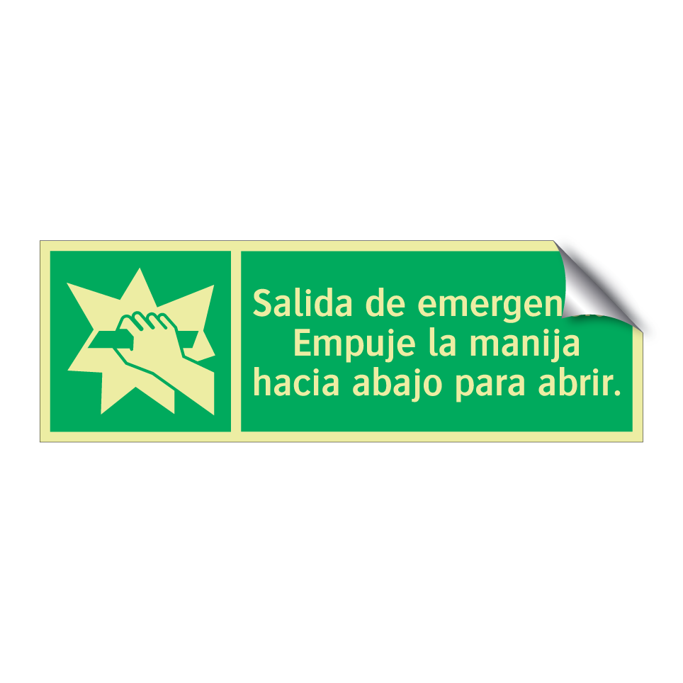 Salida de emergencia. Empuje la manija hacia abajo para abrir.