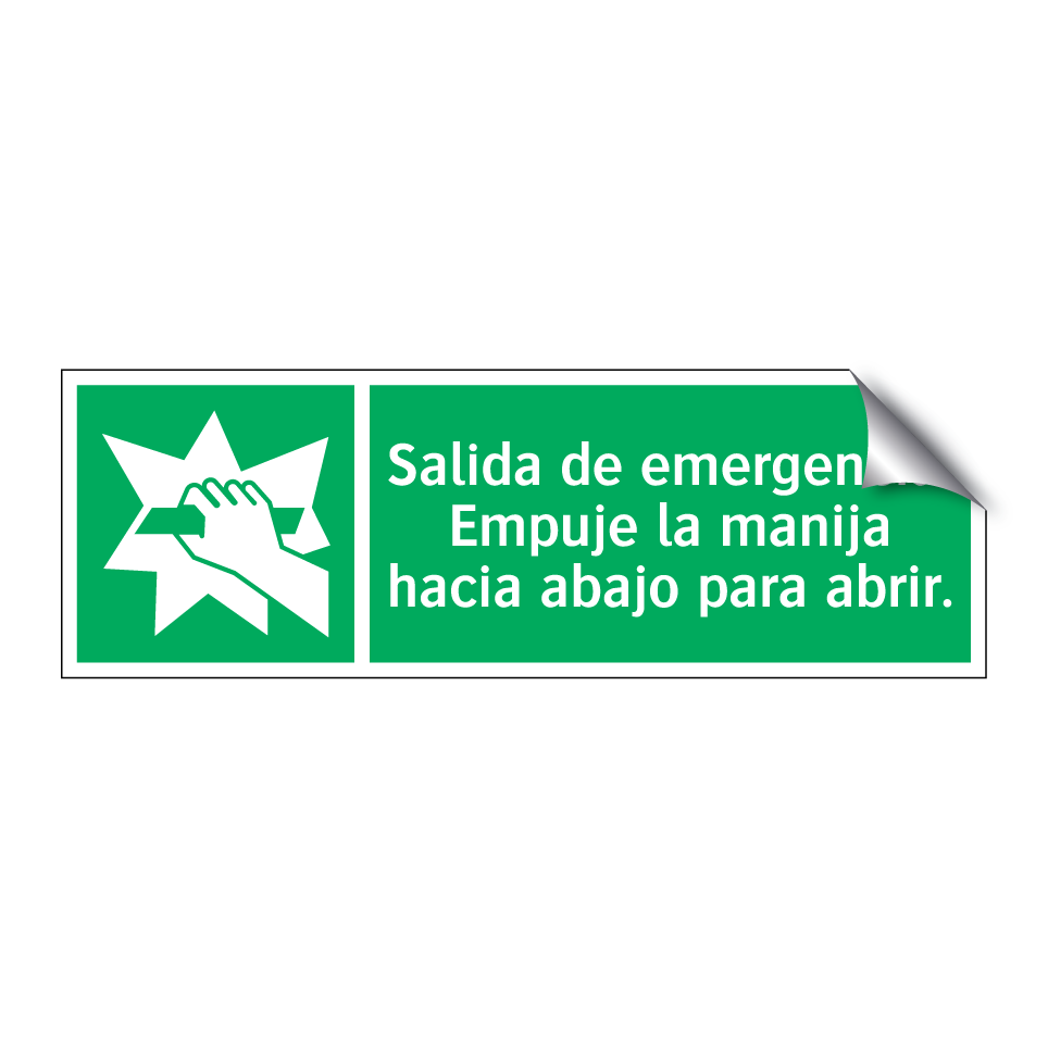 Salida de emergencia. Empuje la manija hacia abajo para abrir.