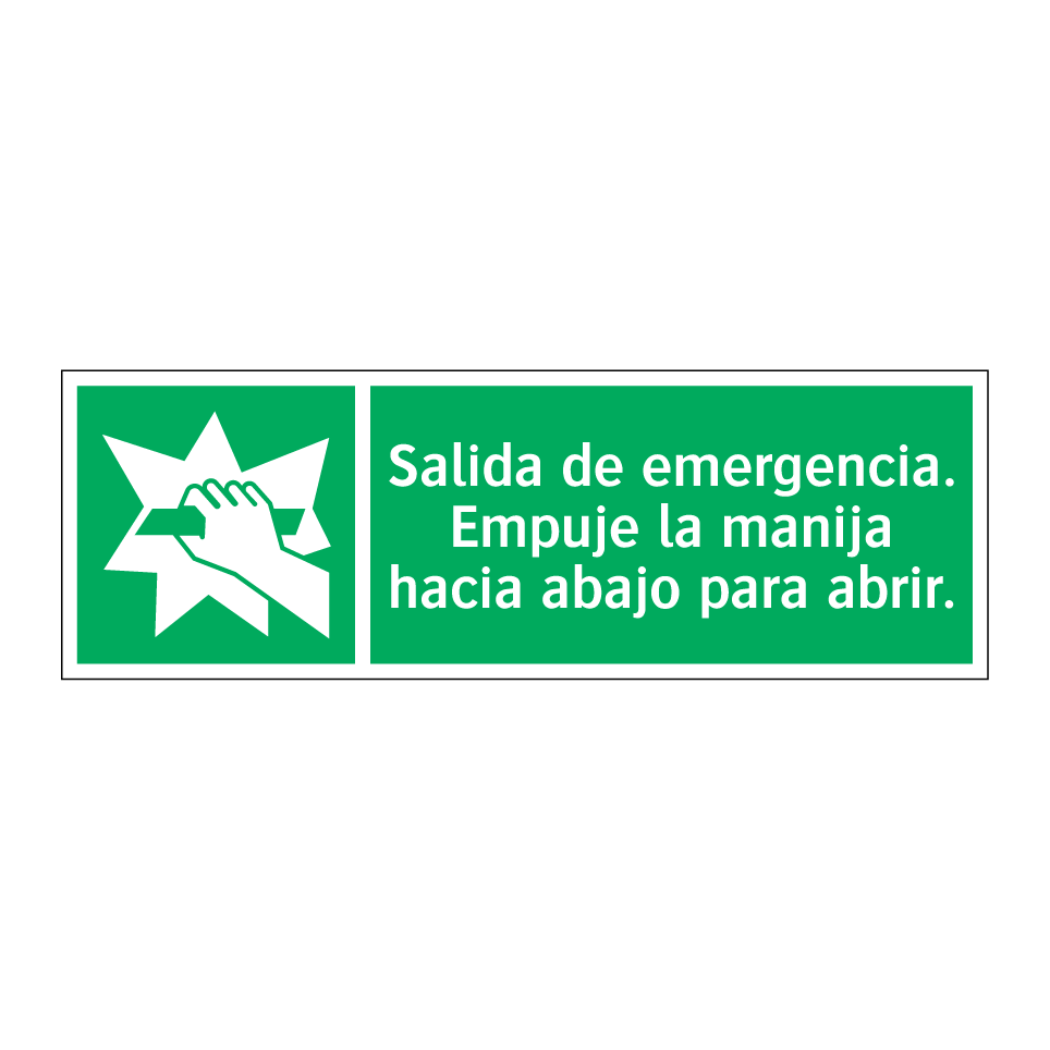 Salida de emergencia. Empuje la manija hacia abajo para abrir.