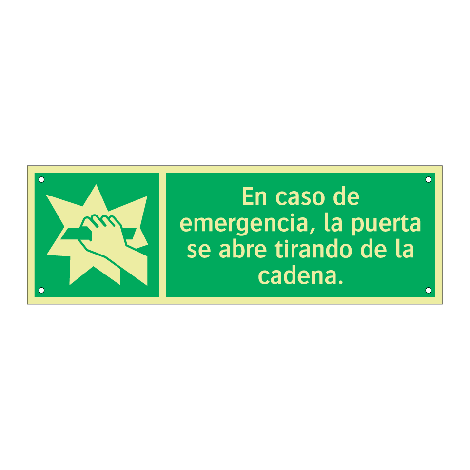En caso de emergencia, la puerta se abre tirando de la cadena.