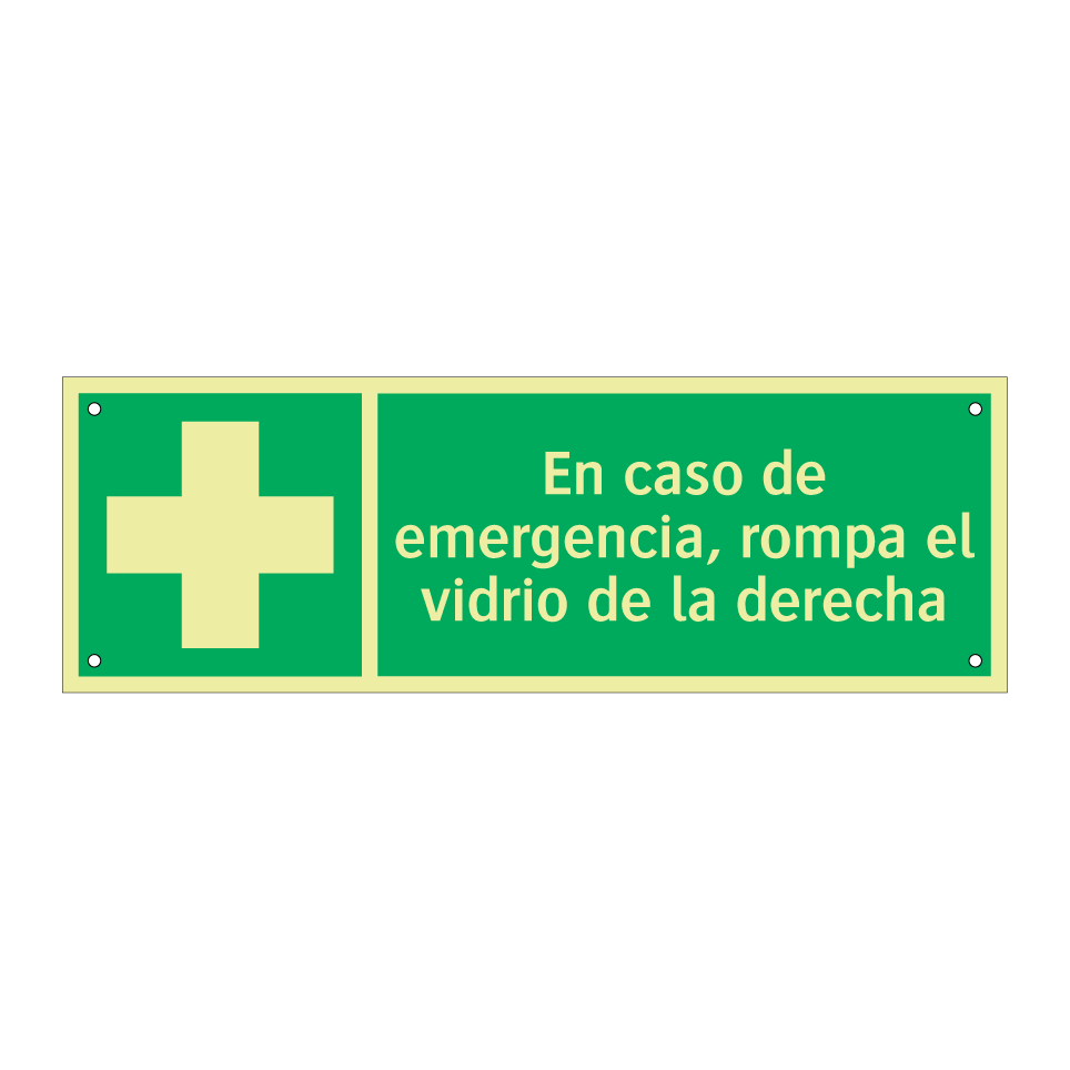 En caso de emergencia, rompa el vidrio de la derecha