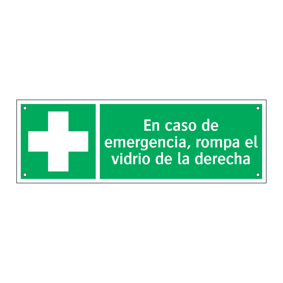 En caso de emergencia, rompa el vidrio de la derecha