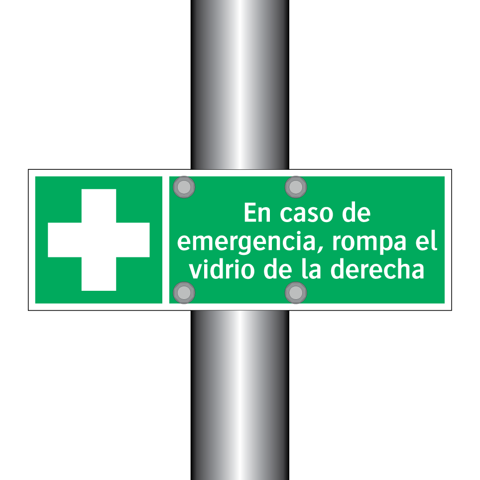 En caso de emergencia, rompa el vidrio de la derecha