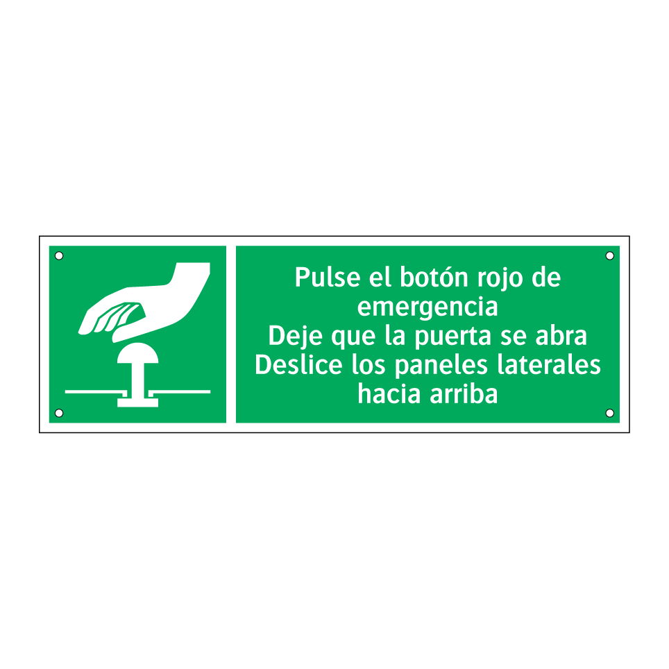 Pulse el botón rojo de emergencia Deje que la puerta se abra Deslice los paneles laterales hacia arriba