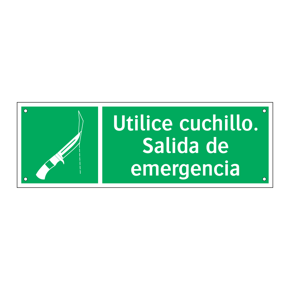 Utilice cuchillo. Salida de emergencia