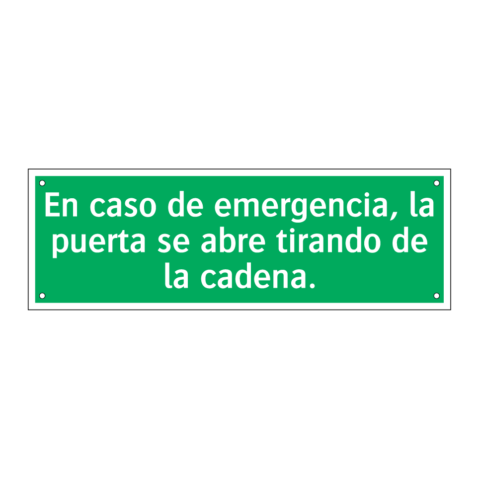 En caso de emergencia, la puerta se abre tirando de la cadena.