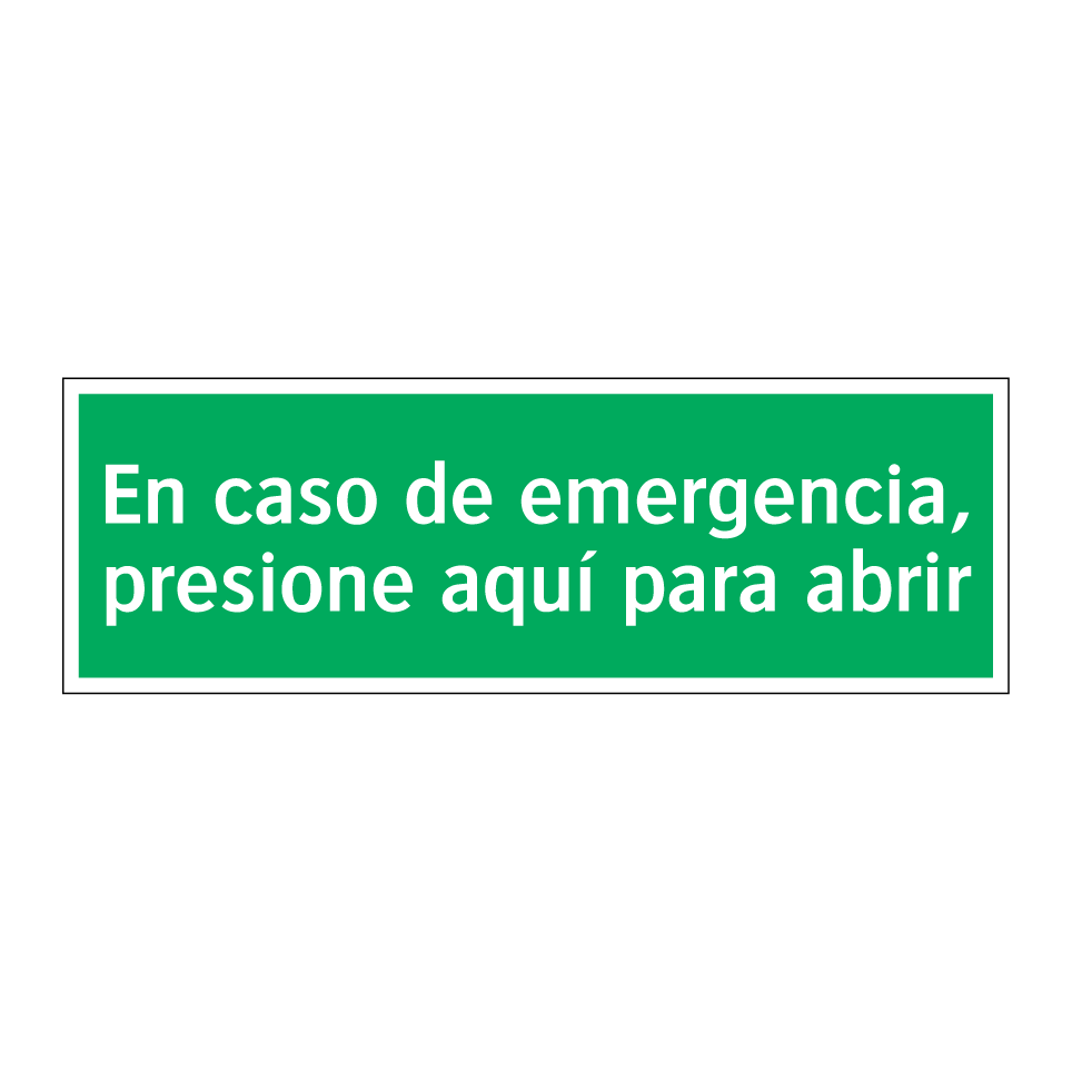 En caso de emergencia, presione aquí para abrir