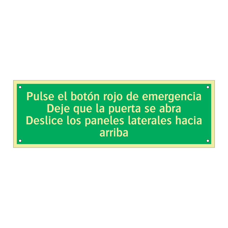 Pulse el botón rojo de emergencia Deje que la puerta se abra Deslice los paneles laterales hacia arriba
